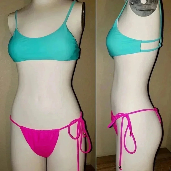 NWOT! Shein Adjustable Side Tie Neon Sexy String Bikini Pool Summer Swim M L - Picture 1 of 5